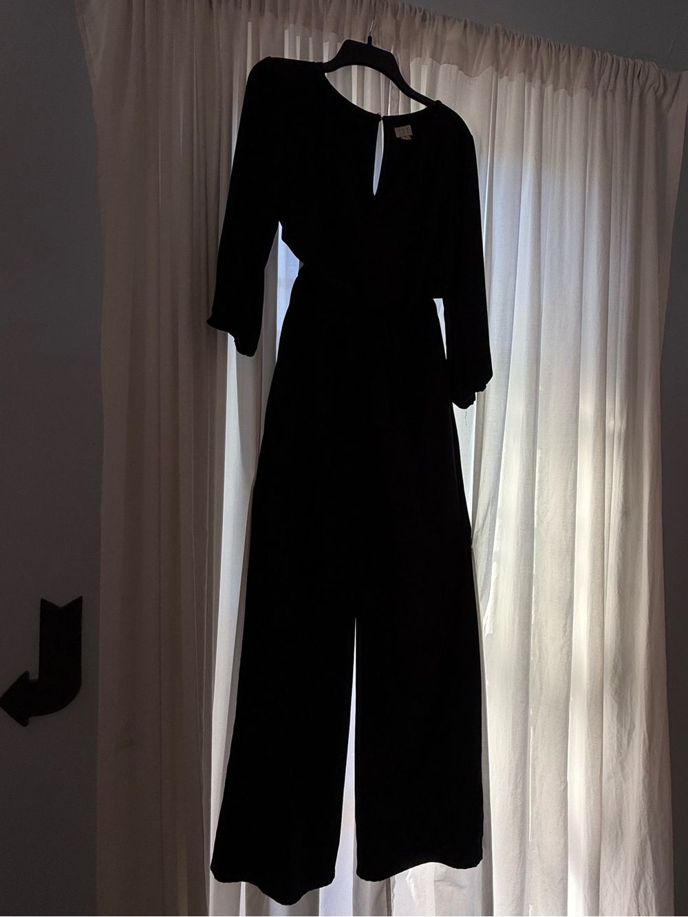 Womens Black Wide-Leg Jumpsuit with Tie Waist